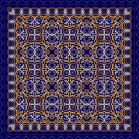 Dark blue carpet with gold pattern. Stylish design.のイラスト素材