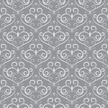 Stylish textile print with geometric ethnic design. Grey and white fabric background with abstract ornament. Monochrome fabric pattern. Simple seamless background.のイラスト素材