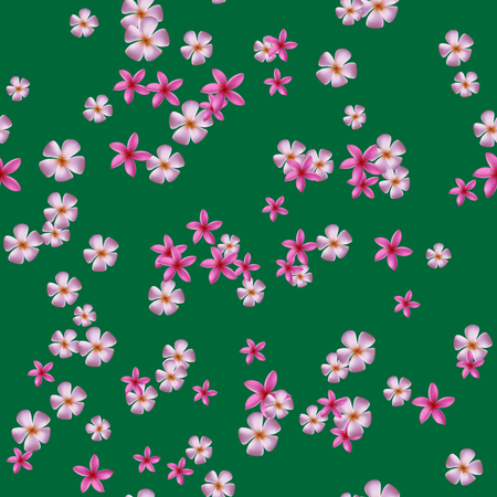Seamless pattern with pink plumeria on green backgound.のイラスト素材