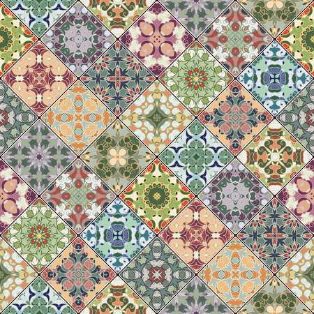 Collection of abstract patterns in the mosaic set. Square scraps in oriental style. Vector illustration. Ideal for printing on fabric or paper.のイラスト素材