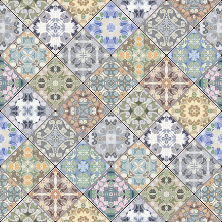 Abstract patterns in the mosaic set. Square scraps in oriental style. Vector illustration. Ideal for printing on fabric or paper.のイラスト素材
