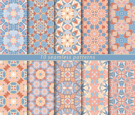 Vector set of ten seamless floral patterns. Decorative and design elements for textile, book covers, manufacturing, wallpapers, print, gift wrap.のイラスト素材