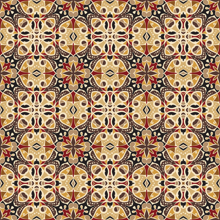 Bright seamless pattern in ethnic style. Ornament of symmetrical elements for the decor. Vector illustration.のイラスト素材