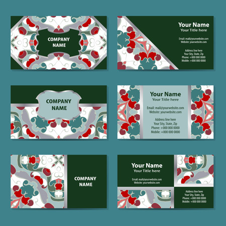 Set of vintage business cards with ornament in Oriental style. The front and back. Vector illustration.のイラスト素材