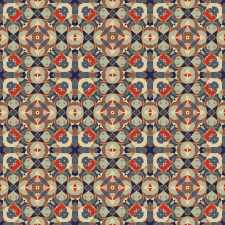 Abstract Oriental pattern. Seamless symmetrical pattern of swirls, lines and stars. Vector...