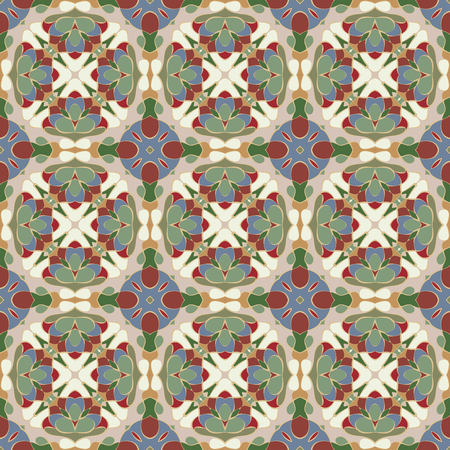 Abstract Oriental pattern. Seamless symmetrical pattern of swirls, lines and stars. Vector illustration.のイラスト素材