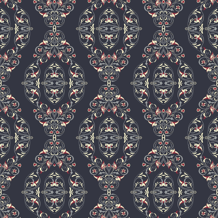Symmetric seamless violet pattern. Decorative background in arabic style. The rich decor of the shapes and lines for design of cloth or paper. Vector illustration.のイラスト素材
