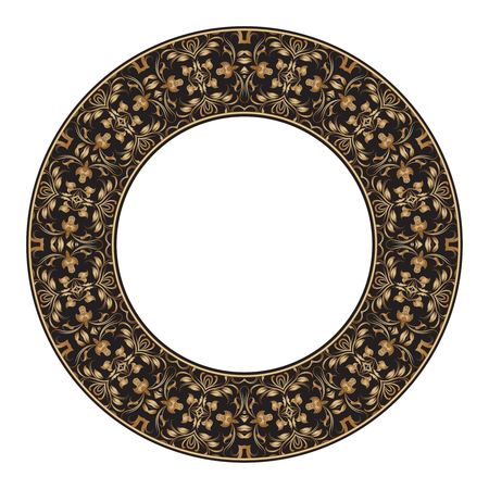 Thin gold pattern for plates, trays, dishes and souvenirs vector illustration.のイラスト素材