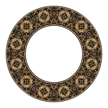 Thin gold pattern for plates, trays, dishes and souvenirs. Vector illustration.のイラスト素材