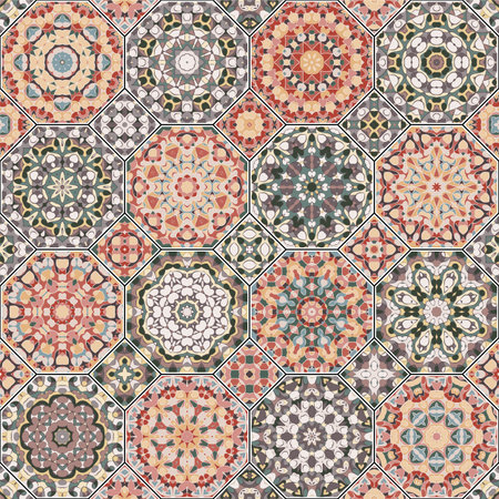 Set of vector seamless arabic patterns. Collection of octagonal and square ornaments. Decorative and...