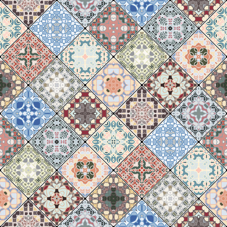 Abstract patterns in the mosaic set. Square scraps in oriental style. Vector illustration in ethnic style. Ideal for printing on fabric or paperのイラスト素材