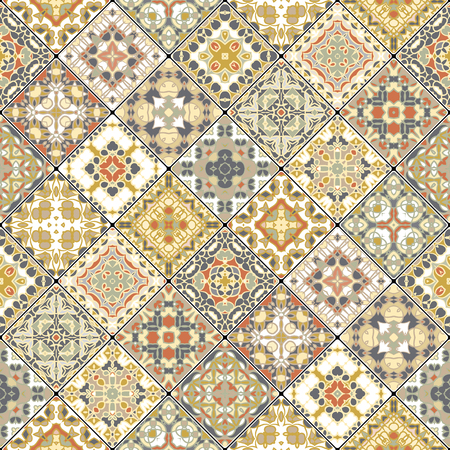 Set of seamless abstract patterns. Colorful tiles background in oriental style.のイラスト素材