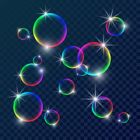 Colorful soap bubbles. Vector illustration with transparent color background.のイラスト素材