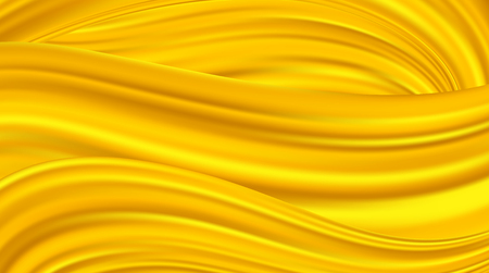 Vector realistic drapery of yellow fabric. Decorative background of golden silk.のイラスト素材