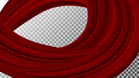 Vector realistic drapery of bright red fabric. Decorative folds of silk isolated on transparent background.のイラスト素材
