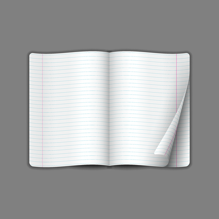 Mock up opened brochure with lines template. Realistic layout for magazine or notebook on gray background. Wrapped page.のイラスト素材