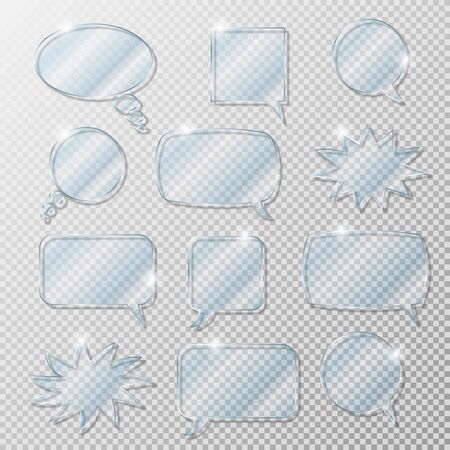 Realistic 3d transparent speech bubbles. Vector glass set.のイラスト素材