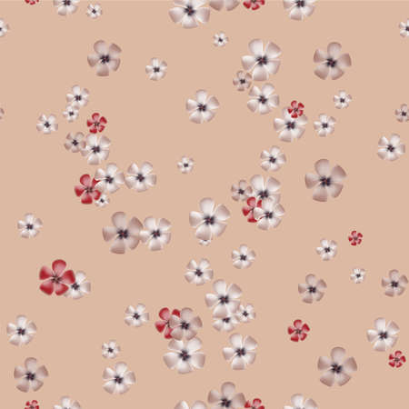 Pink plumeria flowers on light red background. Seamless pattern. Vector illustration.のイラスト素材