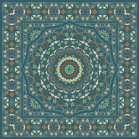 Ancient Arabic square pattern. Colored Persian ornament for fabric design, interior decoration, textile scarf, carpet.のイラスト素材