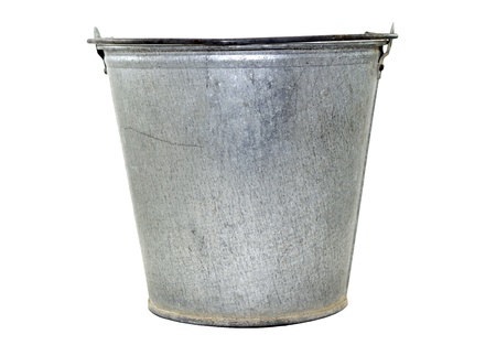 Old bucket isolated on a white backgroundの写真素材