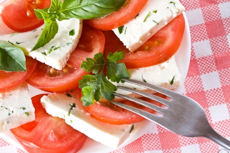 Healthy salad made from tomatoes with cottage cheeseの写真素材