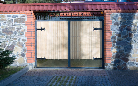 Modern house wooden gateのeditorial素材