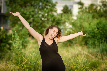 Woman joy, faith, praise and happiness and freedom.の写真素材