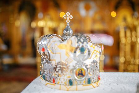 Wedding crown in the church closeupの写真素材