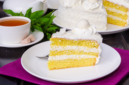 Vanilla layer cake with coconutの写真素材