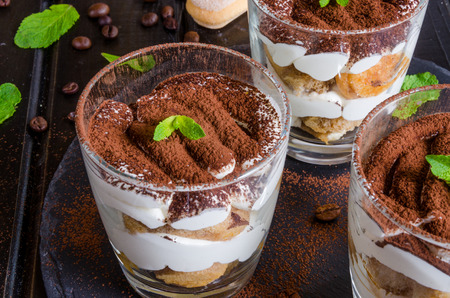 Tiramisu in glass. Traditional italian dessert.の写真素材