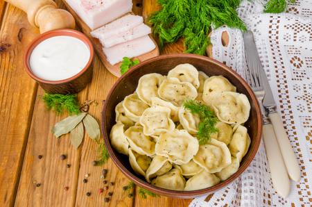 Homemade Meat Dumplings - russian pelmeni.の写真素材
