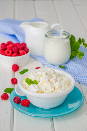 homemade fresh cottage cheeseの写真素材