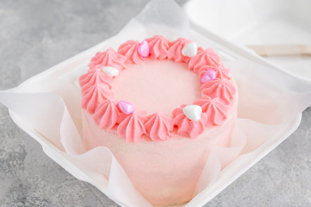 Bento cake. Different small cake in lunchbox. Asian food trend. Cute gift for any holiday
