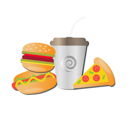 fast food and a glass of coffeeのイラスト素材