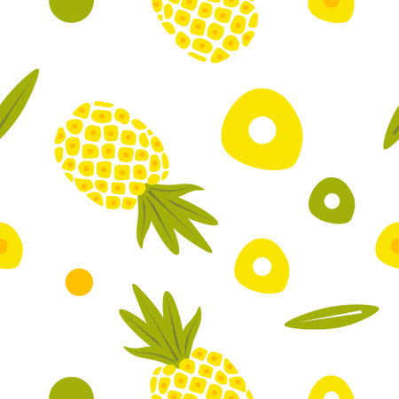 pattern yellow pineapple and green leavesのイラスト素材