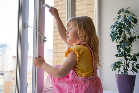 safety at home for small children. a lock on the window protects children from opening the window....