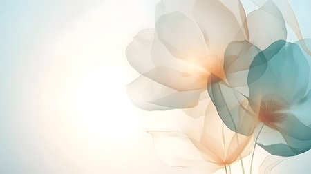 Nature abstract of flower petals, beige transparent leaves with natural texture as natural background, banner. Macro texture, neutral color aesthetic photo with veins of leaf, botanical design.の素材