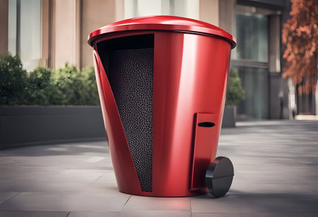 3d rendering of a red trash bin on the street. Recycling conceptの素材
