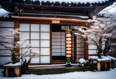 Japanese house in the snowの素材