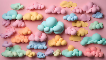 Colorful paper clouds in pastel tones abstract backgroundの素材