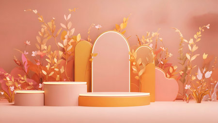 Beauty, cosmetic or perfume product presentation scene made with stone and wild spring flowers.の素材