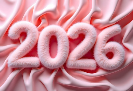 Pink background, numbers 2026. Greeting card.の素材