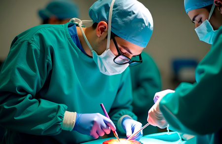 Team surgeon at work on operating in hospitalの素材