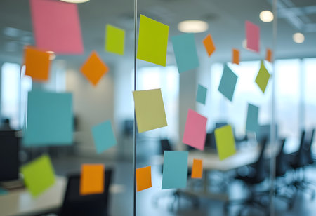 Business planning and Sticky note on glass wall.の素材