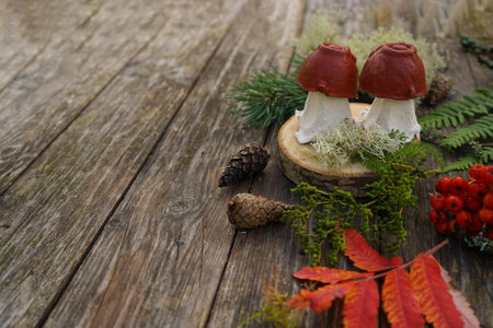 Recycled and natural materials used in a fall craft, creating a mushroom figure.