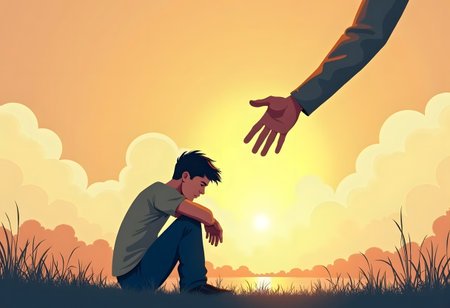 Lending a helping hand. Solidarity, compassion, and charity.の素材