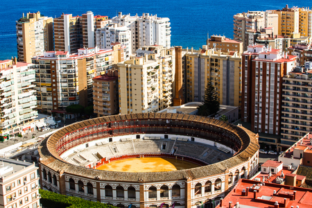 Malaga, Spain , September 08, 2015: Malaga bullring near the port, Costa del Sol, Andalusia, Spainのeditorial素材
