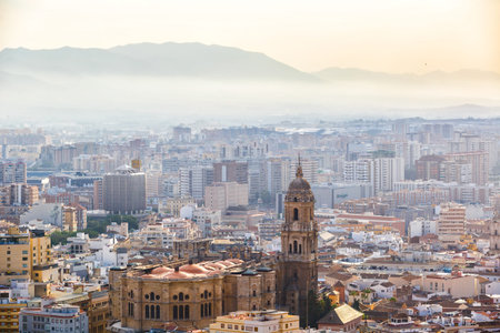 Cathedral Basilica of Malaga and cityscape, Spain.  September 08, 2015のeditorial素材