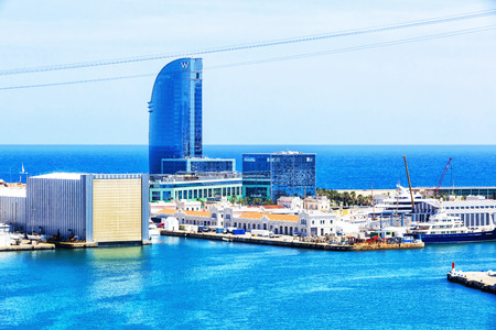 Barcelona, Spain - May 27, 2016: Hotel W, designed by architect Ricardo Bofill,  Barceloneta area, Barcelona portのeditorial素材