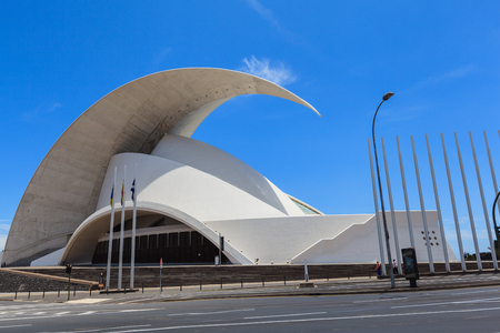 Santa Cruz de Tenerife, Spain - May 03, 2012: Auditorio de Tenerife - futuristic and inspired in organic shapes, building designed by Santiago Calatravaのeditorial素材